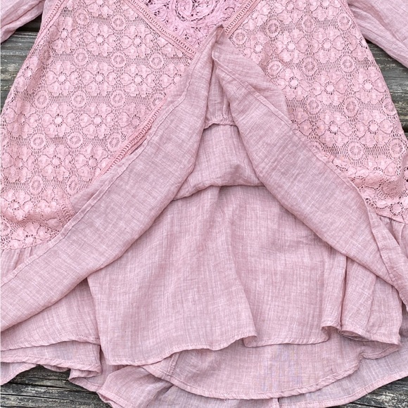 Umgee mauve pink lace tunic blouse sz large NWT trumpet sleeve w/ open back - Picture 6 of 14